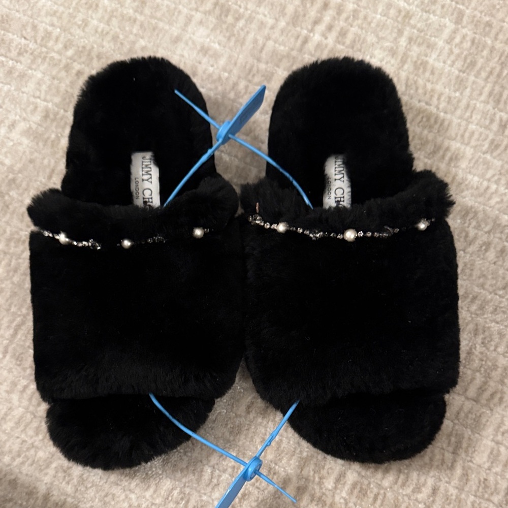 JIMMY CHOO "acinda" Embellished Shearling Slippers